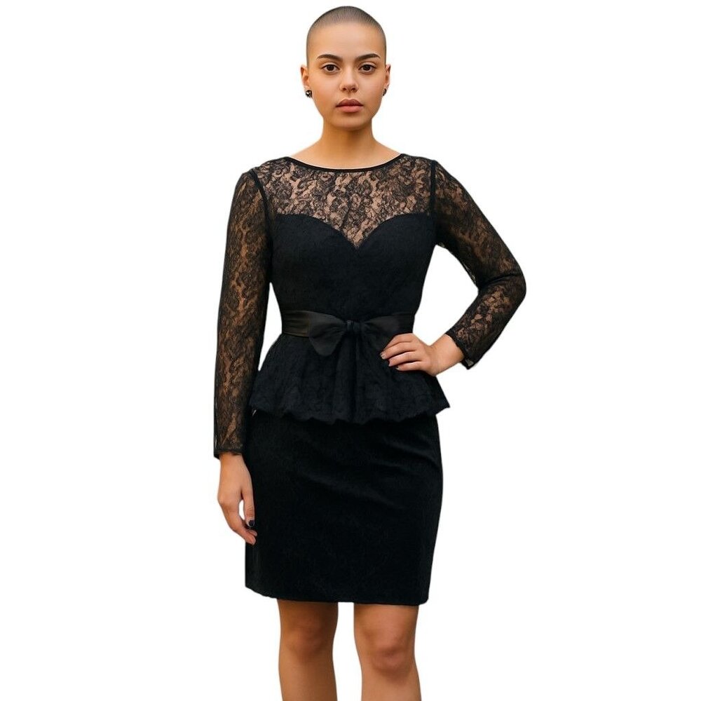 Vintage Gunne Sax Dress Size 9 Black Velvet Lace Belted Retro 1990s Flaw Read